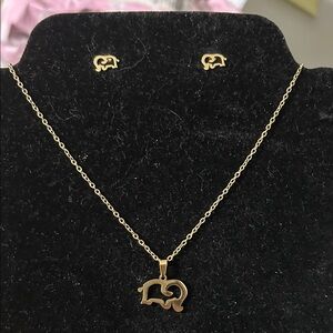 Charming Gold Elephant Necklace and Earring Set